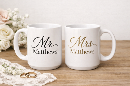 Personalized Mr. and Mrs. 15oz Mug Set